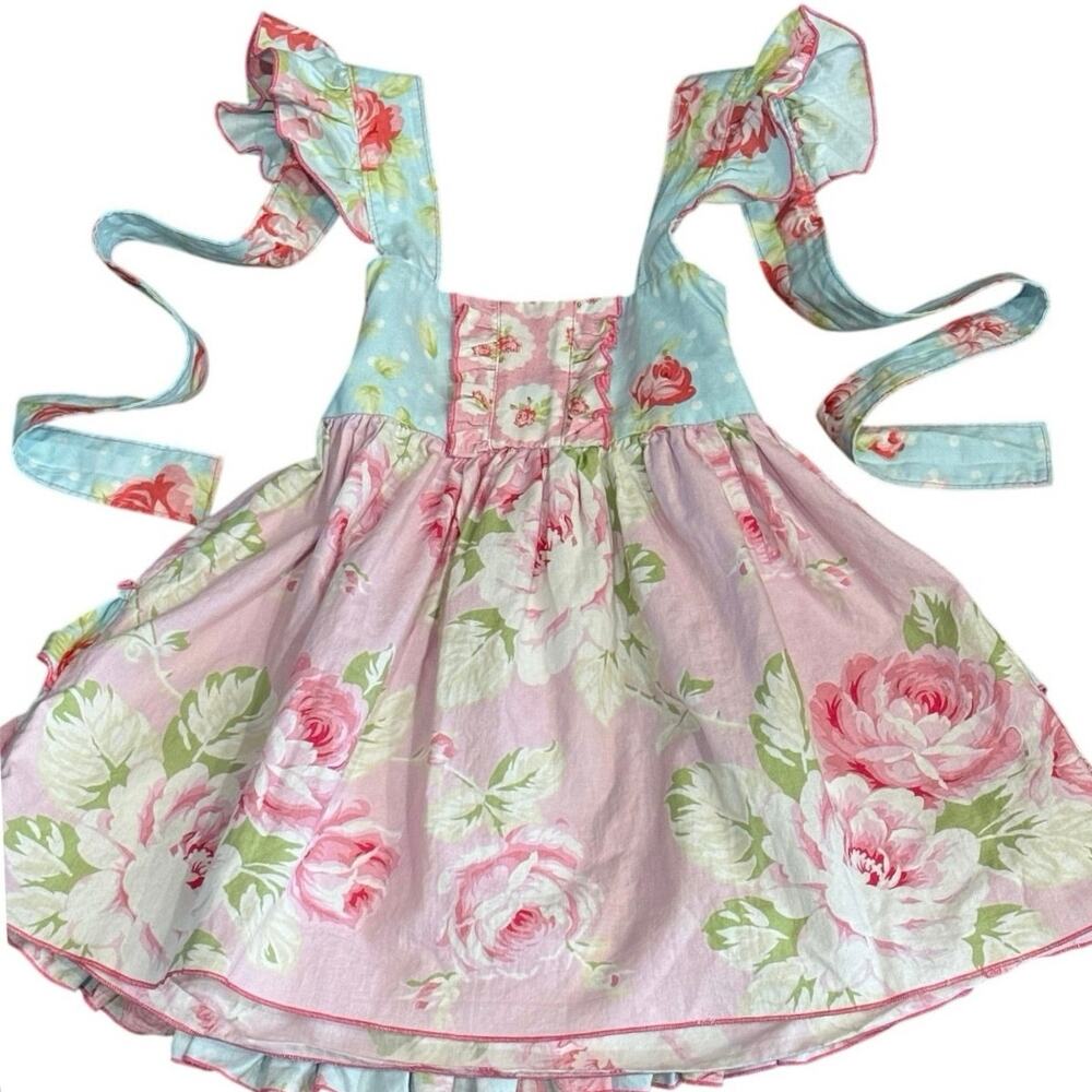 Floral Pink & Blue Girls' Ruffle Strap Casual Dress